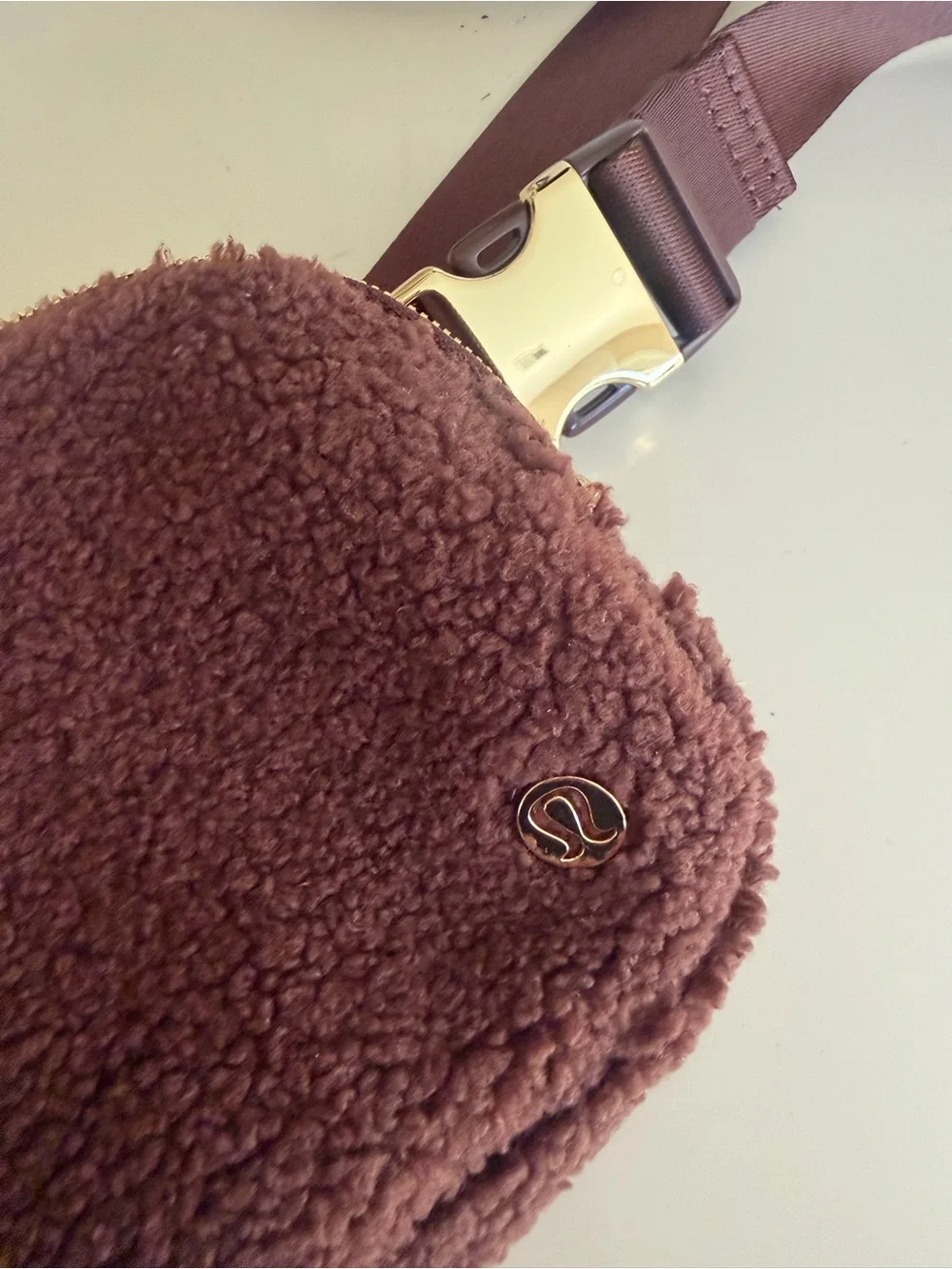 lululemon athletica Chocolate Brown Sherpa Bag with Gold Hardware